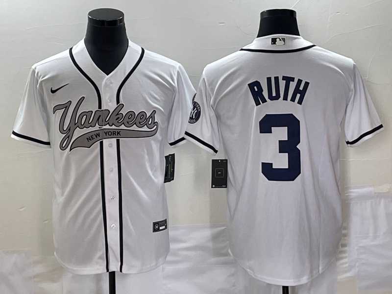 Mens New York Yankees #3 Babe Ruth White With Patch Cool Base Stitched Jerseys->new york yankees->MLB Jersey